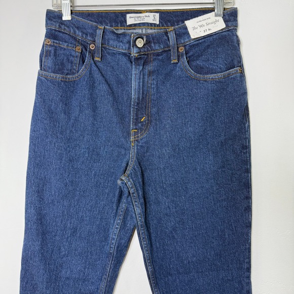 NWT Abercrombie 90s Straight Ultra High Rise Jeans 27 Short Dark Wash Denim - Picture 3 of 13